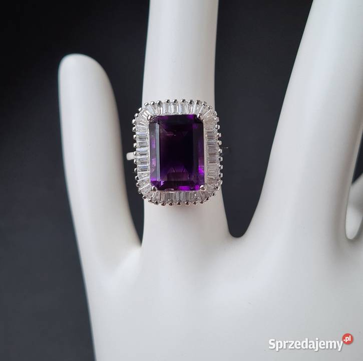 Pierścionek srebro 925 rodowane ametyst mazowieckie Otwock