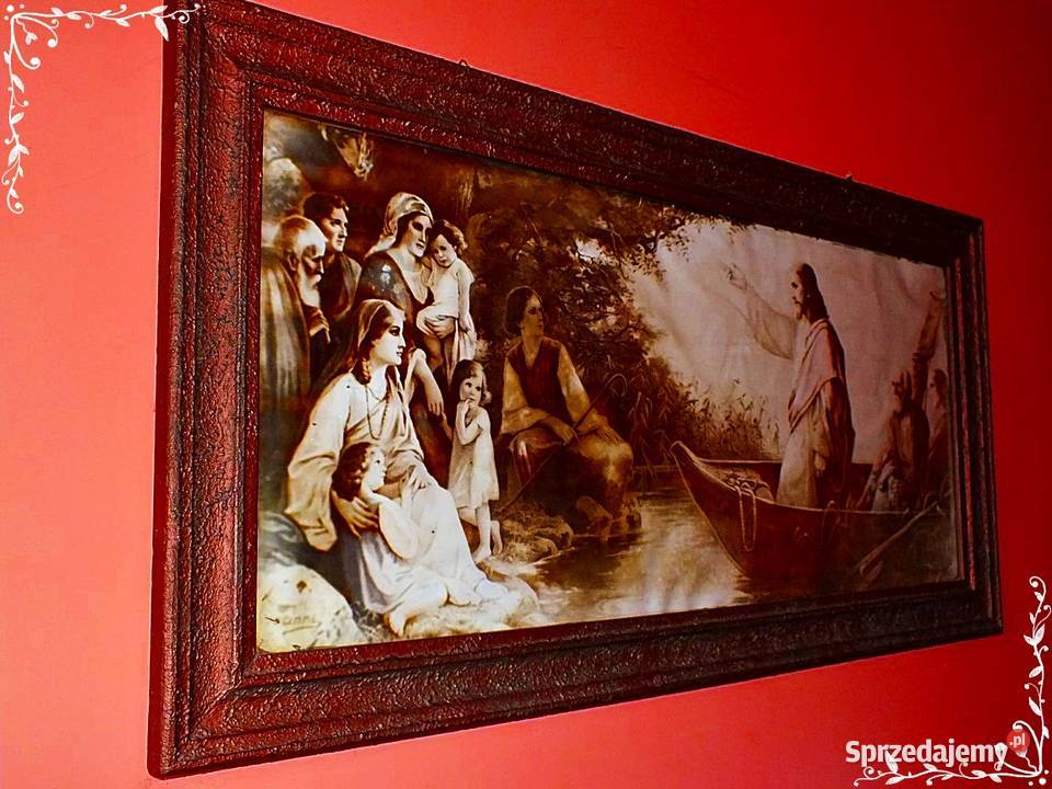 Stary duży obraz Jezus naucza z łodzi Żary