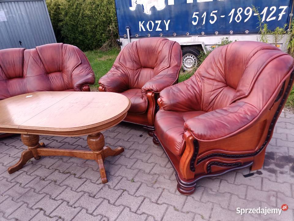 Komplet Rozkładany SUNNY 311 Dąb Skóra Brąz śląskie Kozy sprzedam