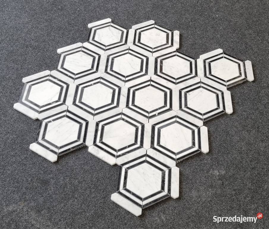 MOZAIKA MARMUROWA GLAMOUR HEXAGON BLACK WHITE Bielawa