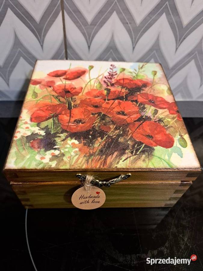 Szkatułka pudełko drewniane maki decoupage Szkatułki i pudełeczka