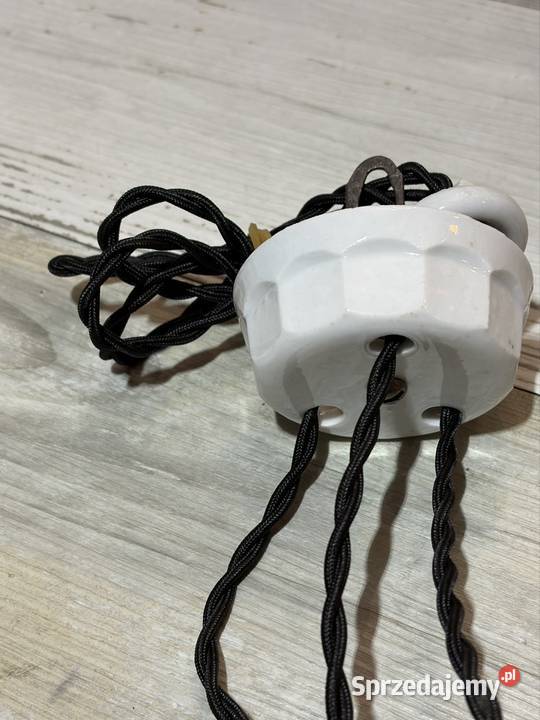 Stara lampa wisząca z przeciwwagą porcelanową Chudów