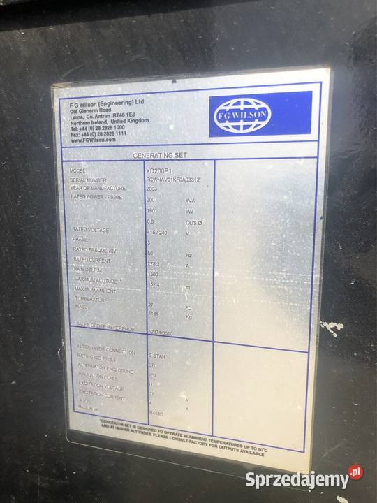 FG Wilson XD200P1 200KvA Generator Perkins podkarpackie sprzedam