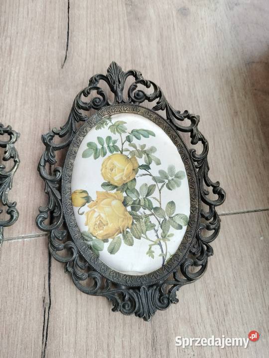 Dwie piękne metalowe ramki obrazki z różami