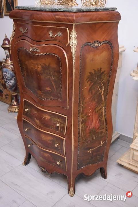 Piękna Drewniana Brzuchata Komoda Blat Marmur