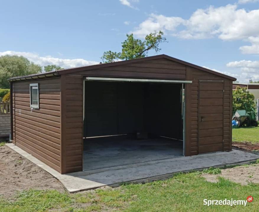 Garaż Blaszany dwuspadowy 5x5 Ciemny Orzech Końskie