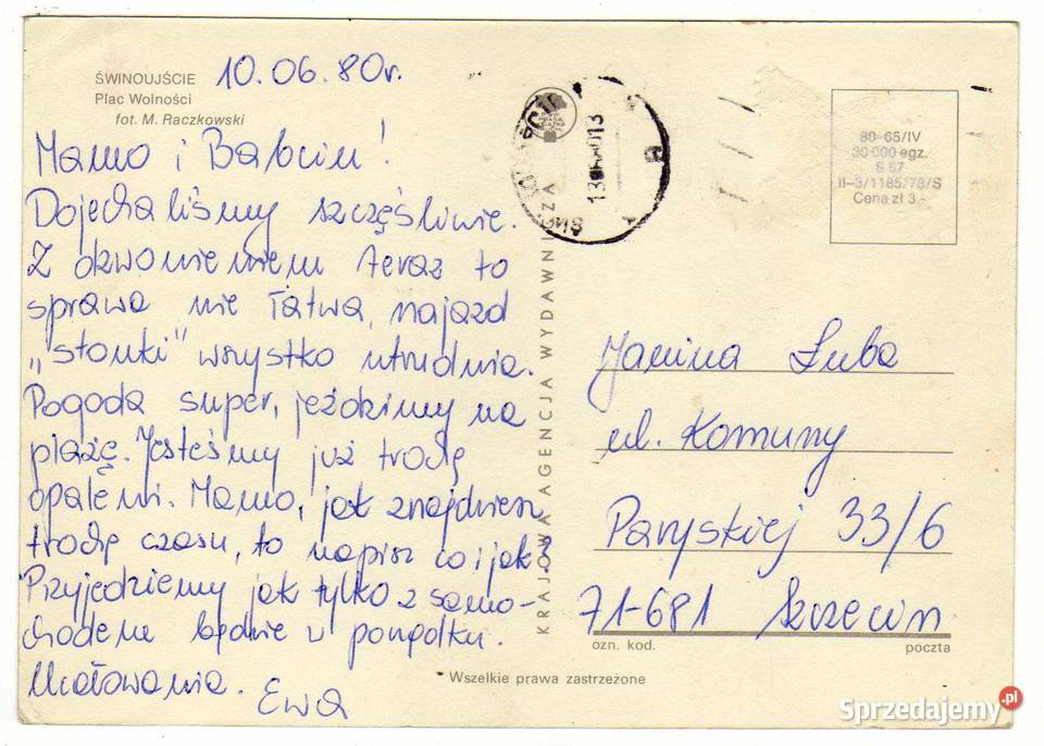 ŚWINOUJŚCIE PLAC WOLNOŚCI POCZTÓWKA świętokrzyskie Krynki