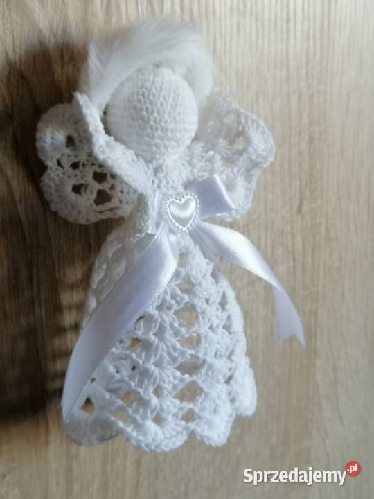 Aniołek biały szydelkowy na choinkę Dekoracja