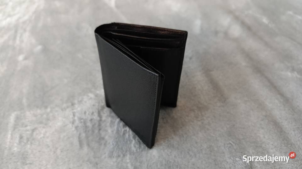 Nowy elegancki męski czarny skórzany portfel Katowice