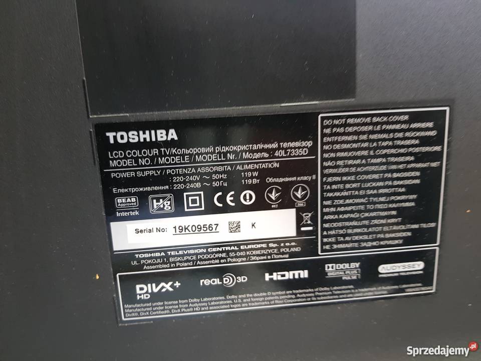 Telewizor 3D LED 40 Toshiba 40L7335D DVBT DVBC 40cale Świdnica sprzedam
