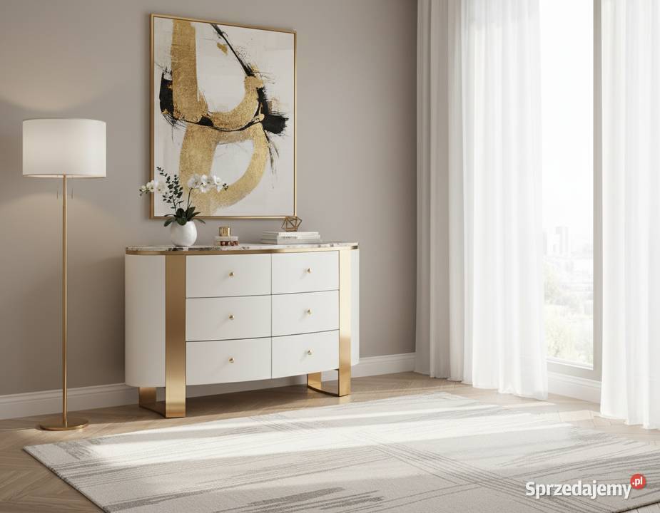 Komoda biała na złotych nogach z kamiennym małopolskie Golkowice