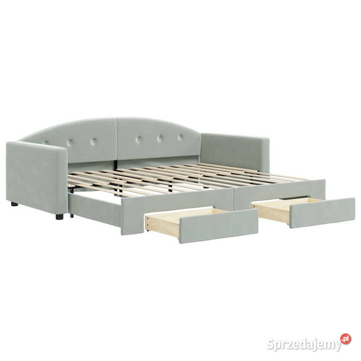 Sofa rozsuwana z szufladami jasnoszara aksamit