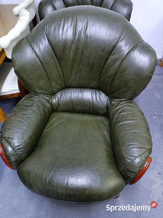 Kanapa sofa trzy fotele zielona skóra lubelskie Lubartów