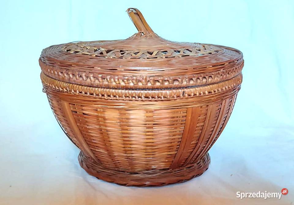 Pojemnik wiklinowy okrągły z przykrywką koszyk Gdańsk