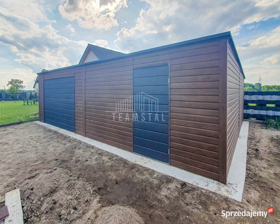 Garaż Blaszany 8x6m Brama Uchylna Drzwi Ciemny