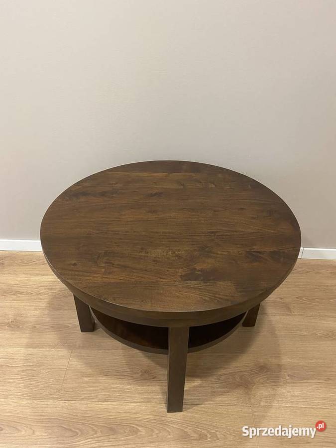 Okrągły drewniany stolik z półką z drewna akacji Stoły, krzesła, biurka lubelskie