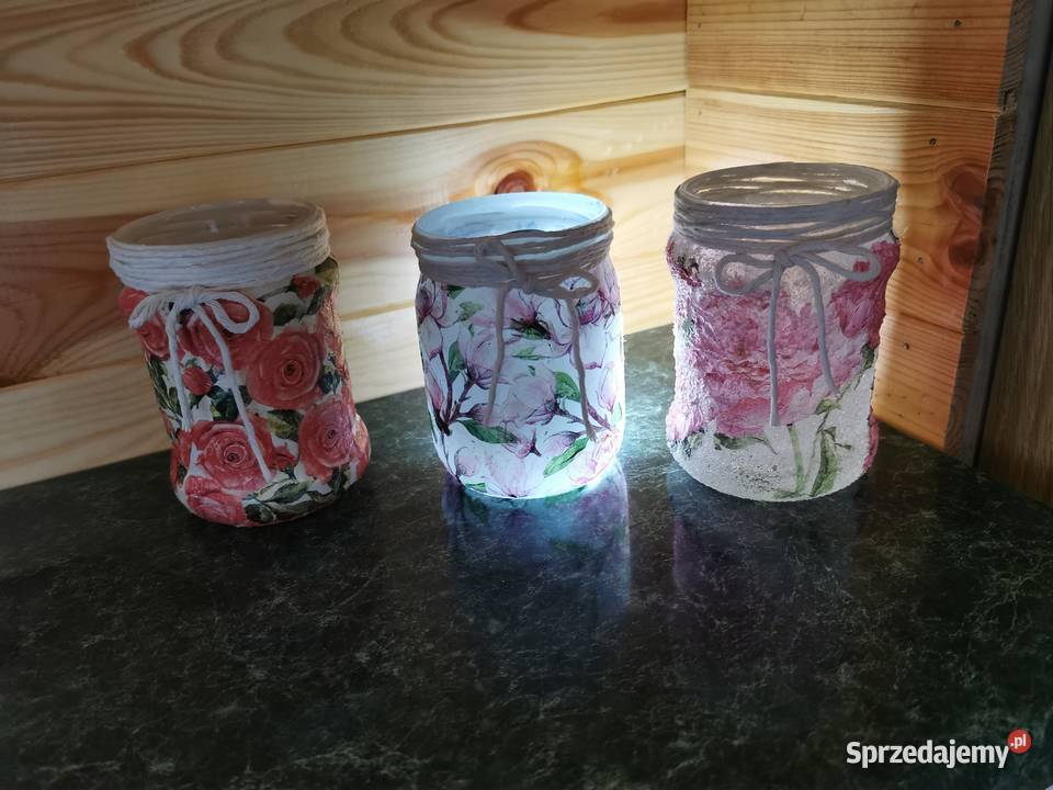 Zdobione słoiki decoupage lampiony na świece Pozostałe Ruda Śląska sprzedam