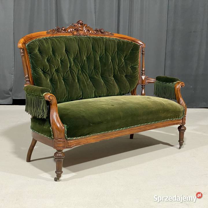 Rzeźbiona sofa w stylu wiktoriańskim z zielonym zachodniopomorskie Gryfice