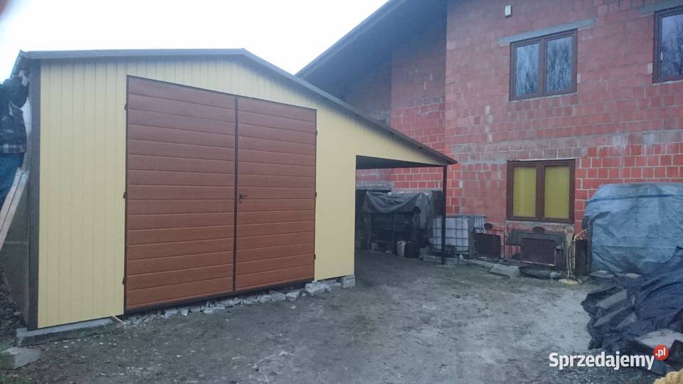 BRĄZOWY Garaż Blaszany 9x6 z ZADASZENIEM BOCZNYM Sprzedaż Solec Kujawski
