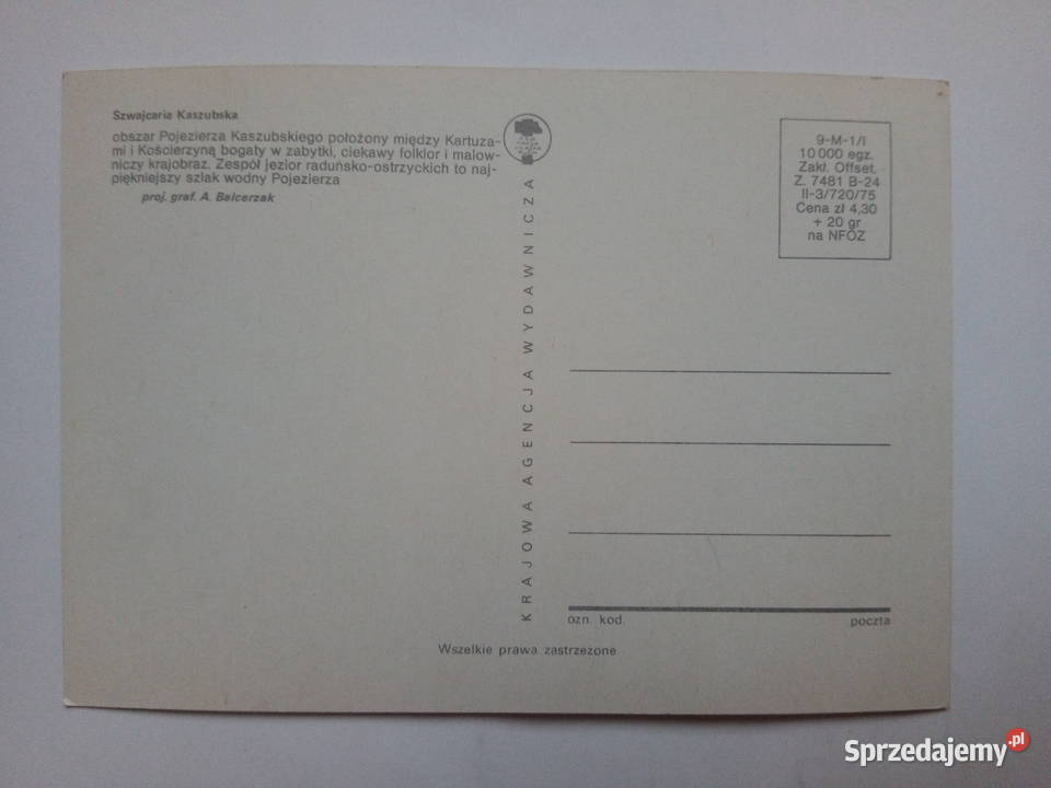 Pocztówka Mapka Szwajcarii Kaszubskiej z 1975r Dąbrowa Górnicza