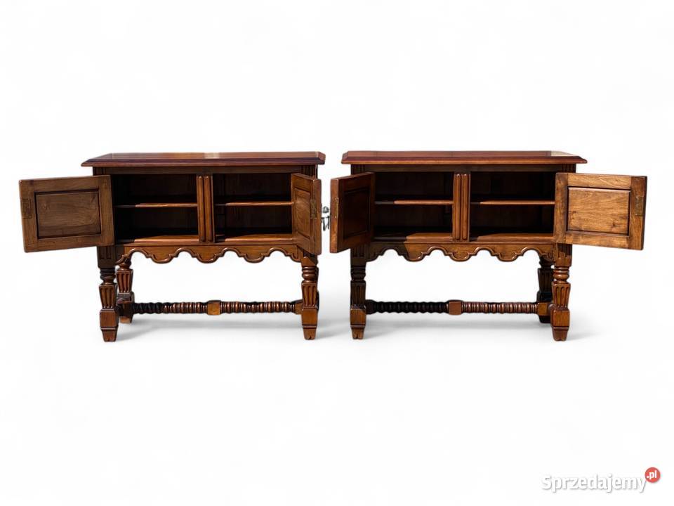 2 rzeźbione komody szafki konsole orzech KOMPLET Antyki, Sztuka, Kolekcje Gryfice