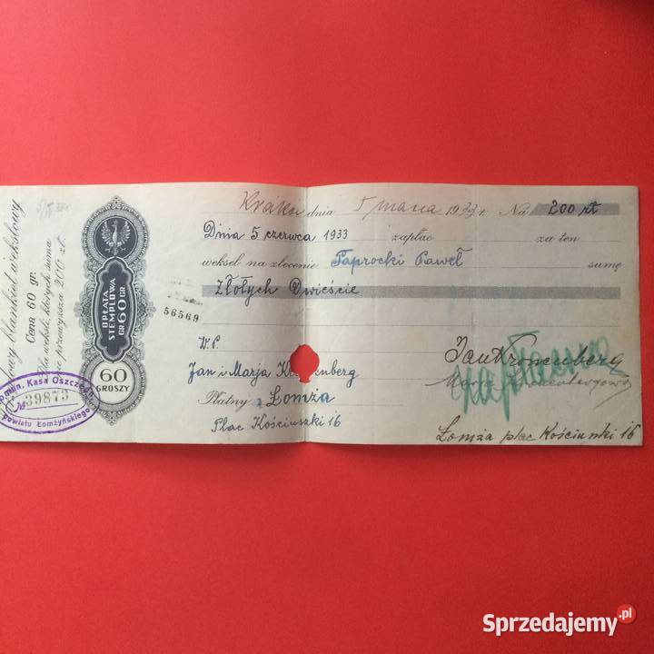 1506 Weksel Wystawiony W Krakowie 3 Szczecin sprzedam