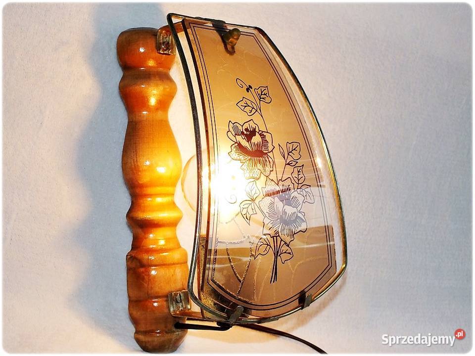 Stara Lampa ścienna Kinkiet drewniany z witrażem Żary