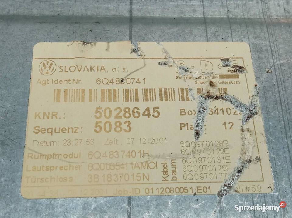 MECHANIZM SZYBY LEWY PRZÓD 5D 6Q2959802A VW osobowe świętokrzyskie
