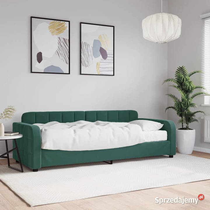 Sofa z materacem do spania ciemnozielona aksamit