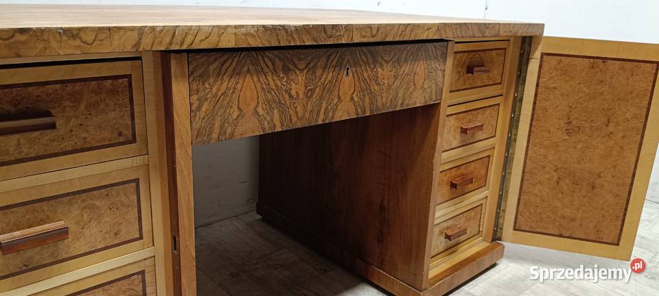 biurko art deco stare drewniane dwustronne 85cm Radomsko