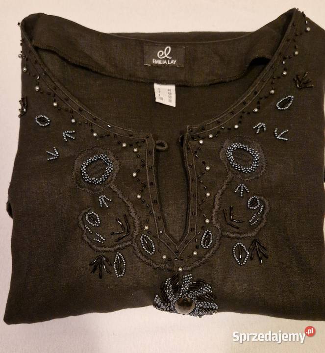 TUNIKA koszula indyjska z lnu 100 czarna haft i Bluzki i koszule lubelskie Lublin