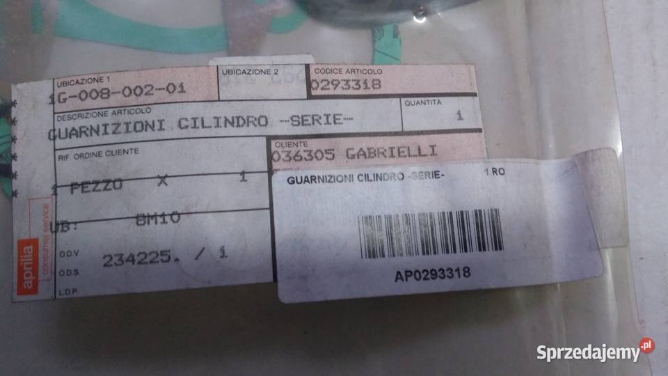 Uszczelki cylindra oryginalnego Aprilia 125 podlaskie Bielsk Podlaski
