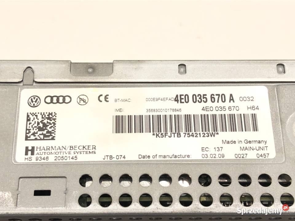 CZYTNIK MMI AUDI A8 D3 4E0035670A 0210 sprzedam