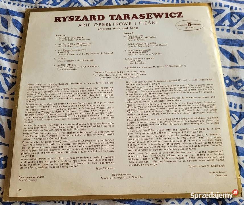Ryszard Tarasewicz Tobie Śpiewam Tę Pieśń płyta Chełmno sprzedam