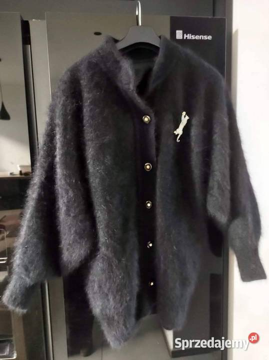 Sweter 80 wełna angora hebanowa czerń oversize