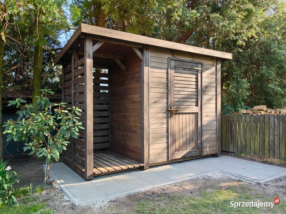 domek narzędziowy ogrodowy z drewutnia drewutnia