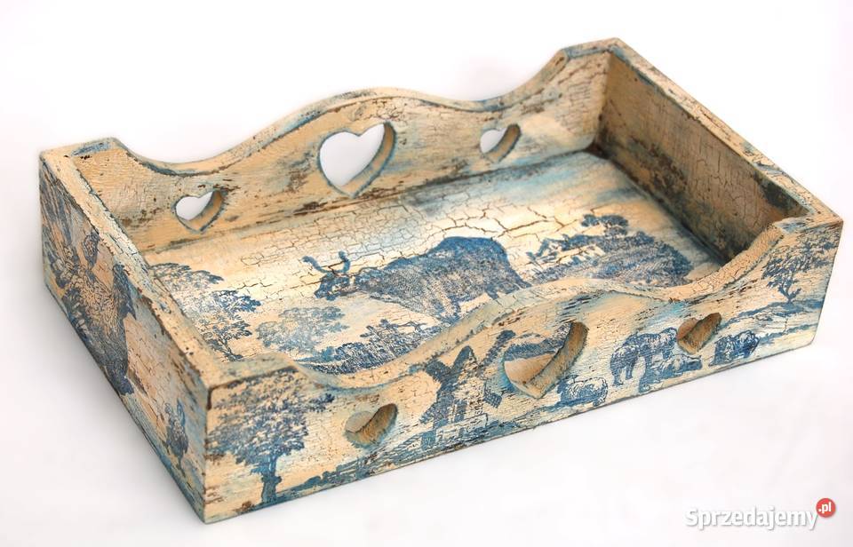 Rustykalna taca drewniana ręcznie malowana Tace i stoliki Lublin