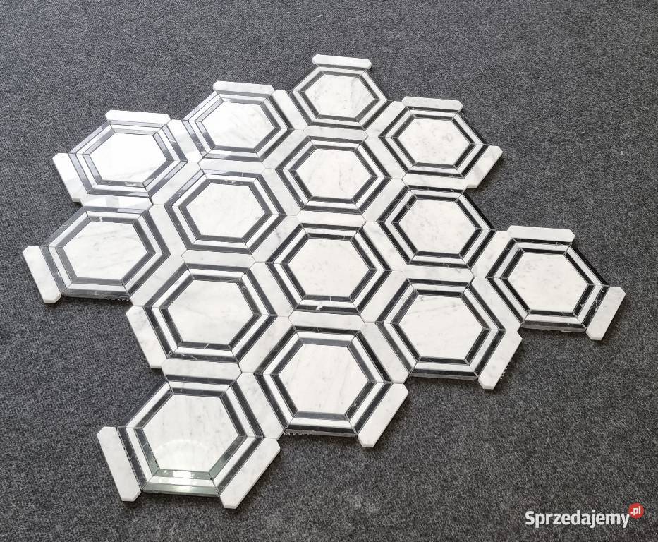 MOZAIKA MARMUROWA GLAMOUR HEXAGON BLACK WHITE Bielawa