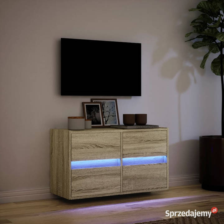 Ścienna szafka TV z LED dąb sonoma 80x31x45 mazowieckie Warszawa