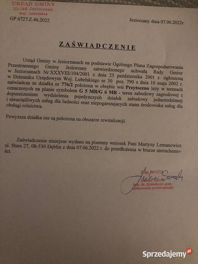Sprzedam działkę rolnobudowlana i inwestycyjna 33m Przytoczno sprzedam