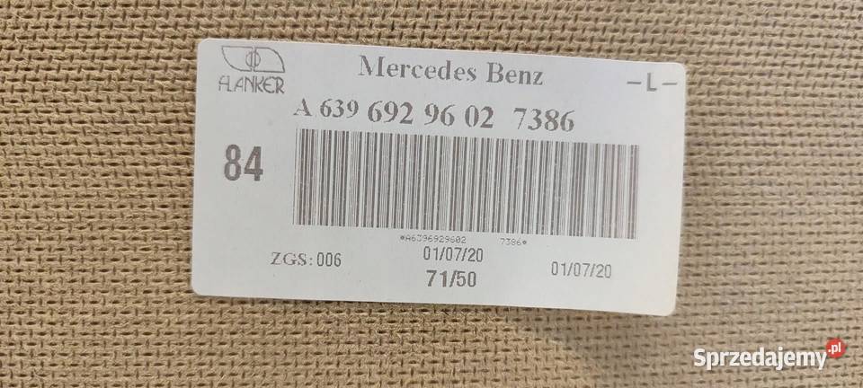 MERCEDES VITO W447 BOCZEK ŚCIANY TYŁ PRAWY osobowe