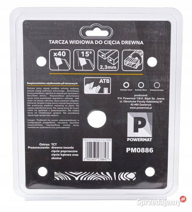 Tarcza WIDIOWA Do Drewna Piły Piła 190 x 30 mm Pozostałe śląskie Katowice