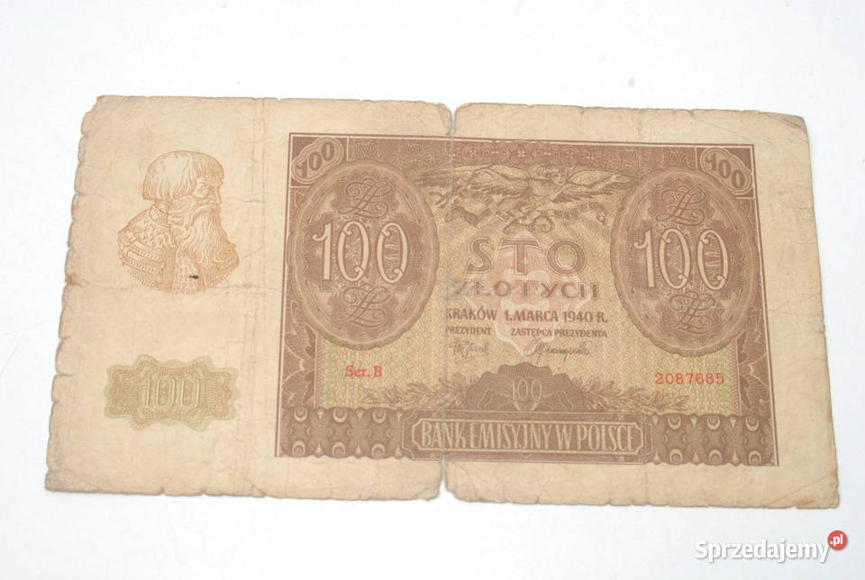 Stary banknot 100 złotych Polskich 1940 unikat