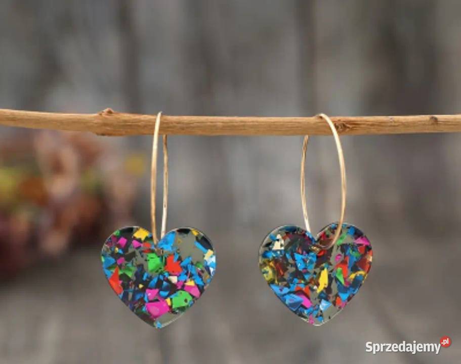 Niebieskie wiszące serduszka kolczyki