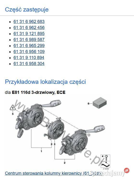 Przelącznik zespolony Taśma Tempomat BMW Rok produkcji 2008