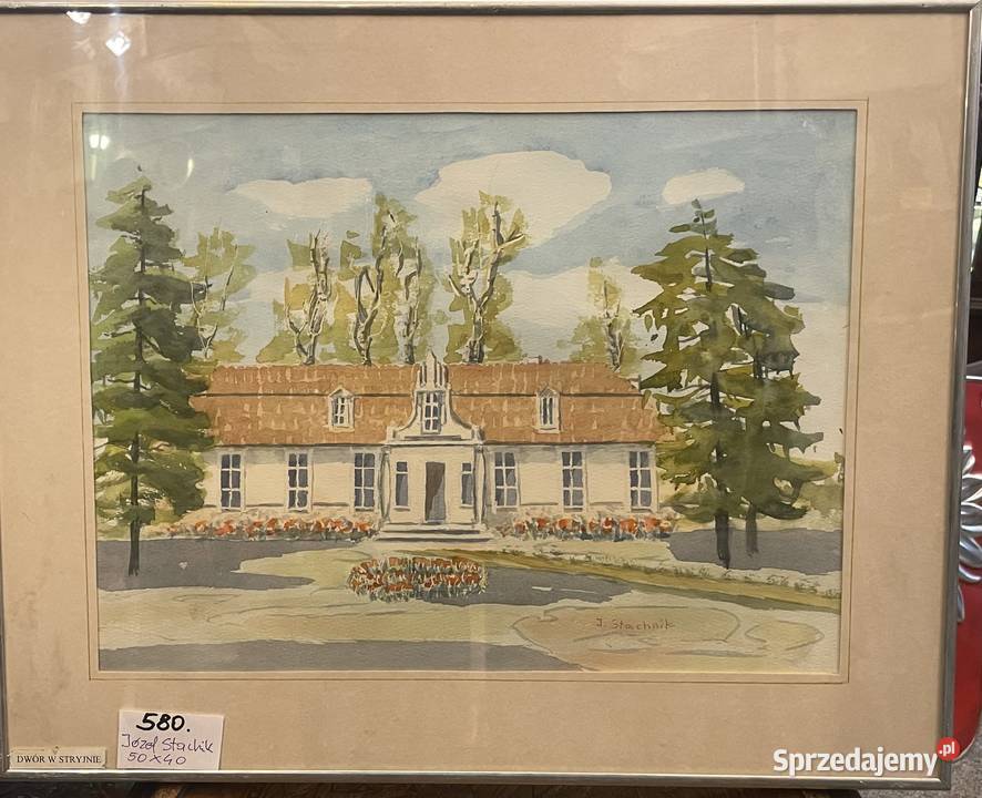 Dwór w Stryjnie akwarela Józefa Stachnika małopolskie