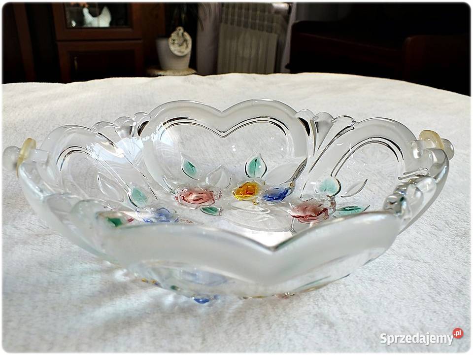 Patera szklana w kwiaty Szkło kryształowe Żary