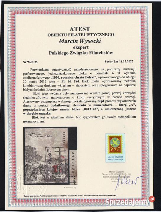 RARYTAS UNIKATlitera A przed numerem Blok 284 podkarpackie Zadąbrowie