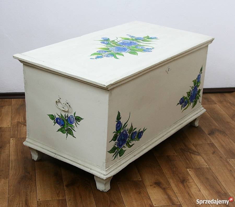 Piękny Kufer Ludowy Ręcznie Malowany Antyk Marki