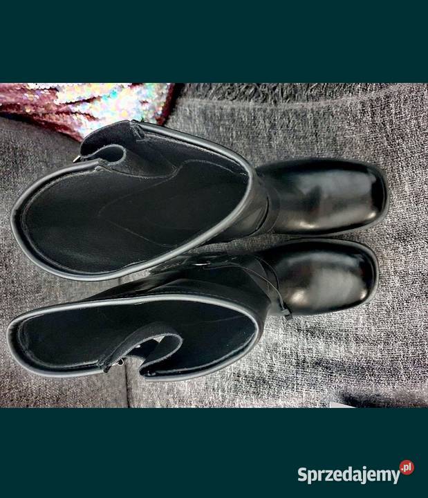 Skórzane RESERVED Premium Buty Botki Biker SKÓRA Damskie